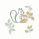 A whimsical minimalist tattoo design of a squirrel with a trail of colorful leaves and acorns, capturing the client's love for squirrels and the outdoors tattoo design idea