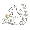 A whimsical minimalist tattoo design of a squirrel with a trail of colorful leaves and acorns, capturing the client's love for squirrels and the outdoors tattoo design idea