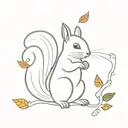 A whimsical minimalist tattoo design of a squirrel with a trail of colorful leaves and acorns, capturing the client's love for squirrels and the outdoors tattoo design idea