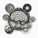 Abstract representation of ADHD brain waves with celestial elements tattoo design idea