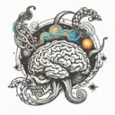 Abstract representation of ADHD brain waves with celestial elements tattoo design idea