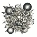 Abstract representation of ADHD brain waves with celestial elements tattoo design idea