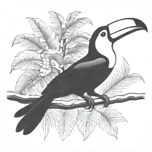 toucan with rainforest scene tattoo design idea