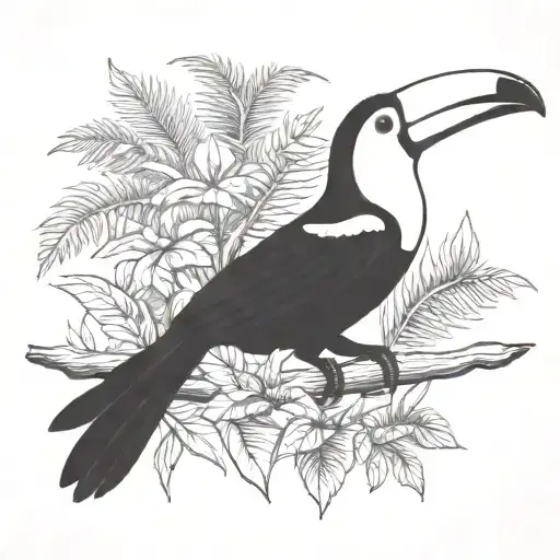 toucan with rainforest scene tattoo design idea