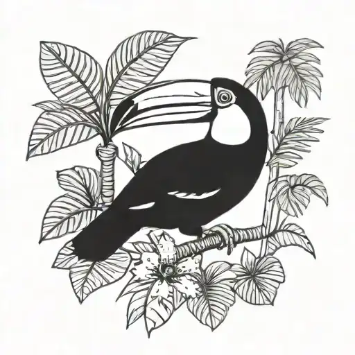 toucan with rainforest scene tattoo design idea