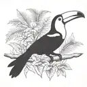 toucan with rainforest scene tattoo design idea