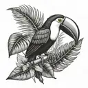 toucan with rainforest scene tattoo design idea