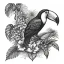 toucan with rainforest scene tattoo design idea