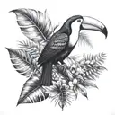 toucan with rainforest scene tattoo design idea