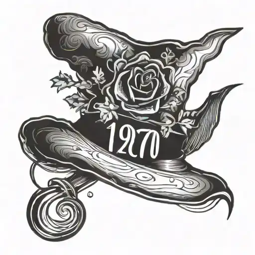 the year of birth 1970 but the zero of the year is a heart and above the number is a small witch hat tattoo design idea