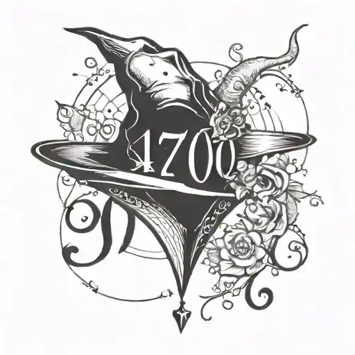 birthyear 1970 but the zero is a heart and above the number is a witch hat tattoo design idea