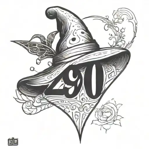 the year of birth 1970 but the zero is a heart and above the number is a small witch hat tattoo design idea