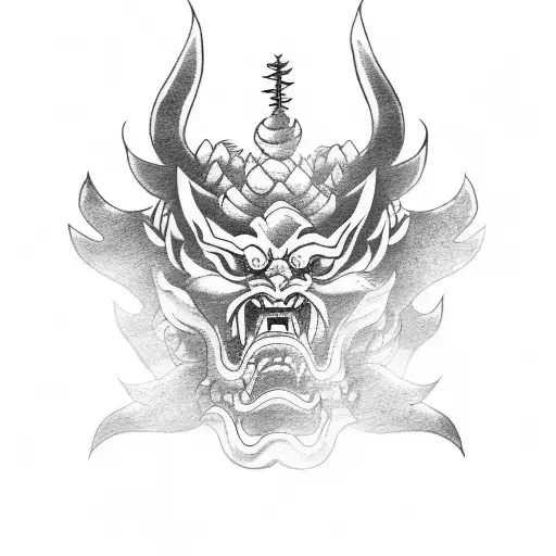 oni mask with japanese dragon tattoo design idea