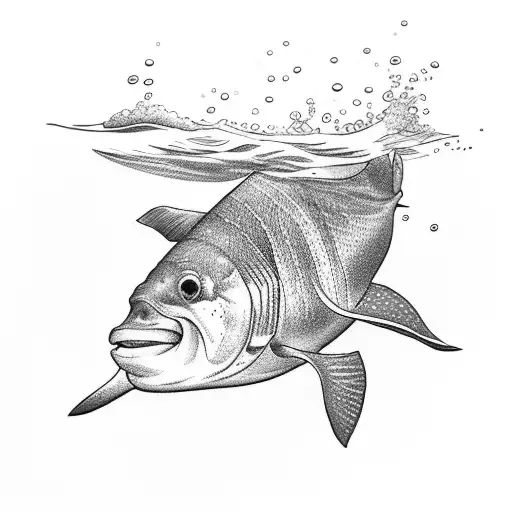 A serene underwater scene of marine life with a whiskey bottle floating by tattoo design idea