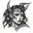 girl with half demon face  tattoo design idea