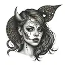 girl with half demon face  tattoo design idea