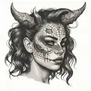 girl with half demon face  tattoo design idea
