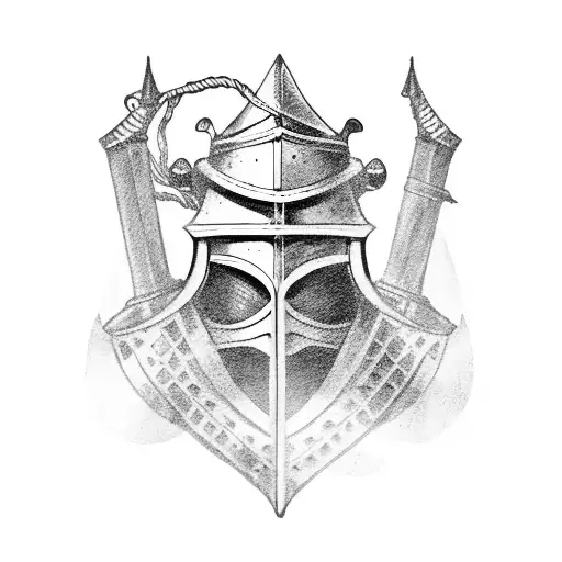 medieval knight and galley ship tattoo design idea