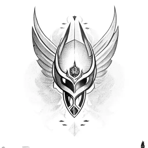 caballero con armadura, espada y alas de angel cuerpo completo  tattoo design idea