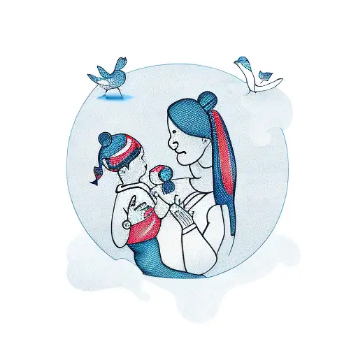 mother with two children tattoo design idea