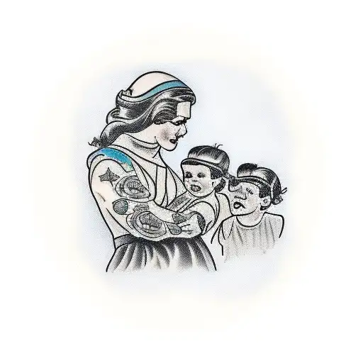 mother with two children tattoo design idea