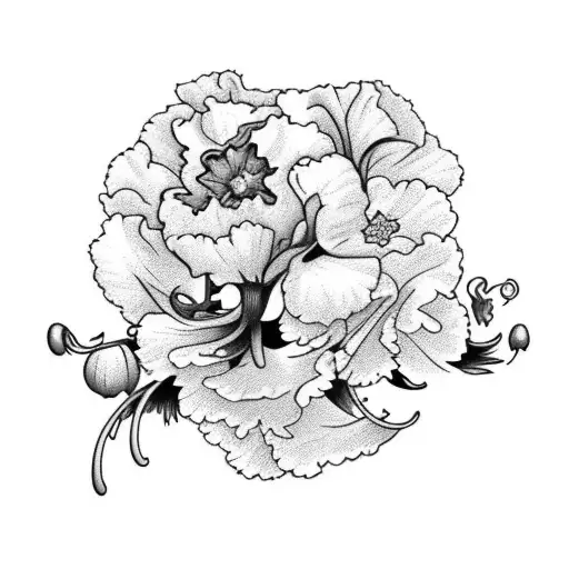 carnation, sweetpea, poppy, bluebell tattoo design idea