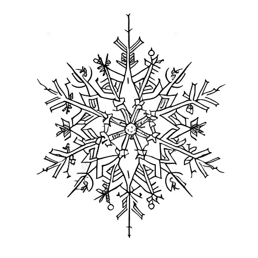 Witch kraft + winter snowflakes tattoo design idea