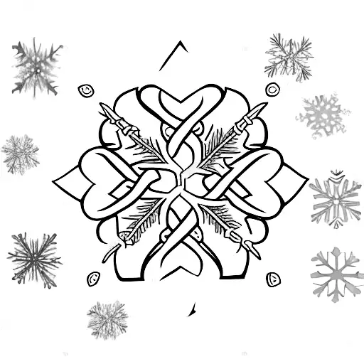 Witch knot  inside a winter snowflakes tattoo design idea