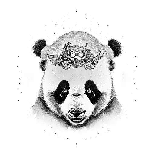 angry panda getting out of the chest tattoo design idea