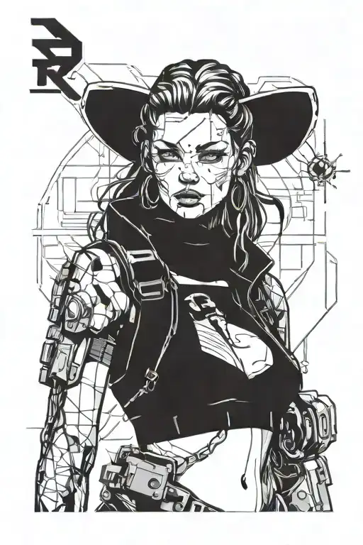girl cyberpunk 2077 tattoo design idea