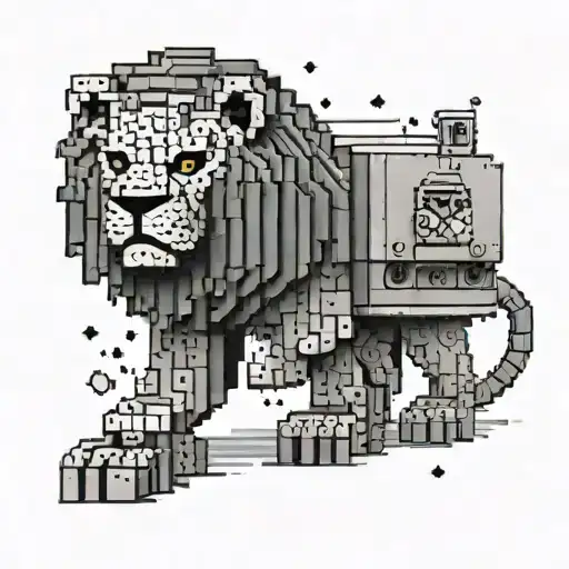 A Lego version of a Star Wars character holding a number 23, with a lion in the background tattoo design idea