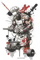 weight training chef in kitchen tattoo design idea
