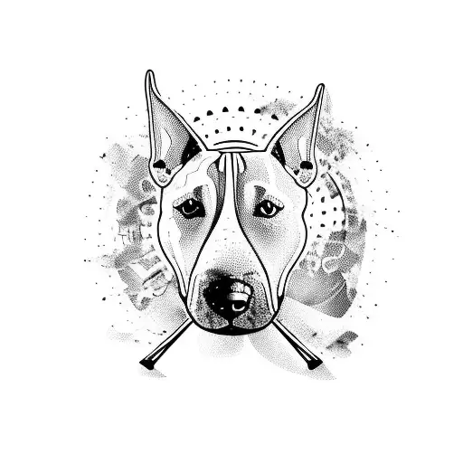Bull terrier rides a children's bike tattoo design idea