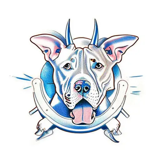 Bull terrier rides a children's bike tattoo design idea