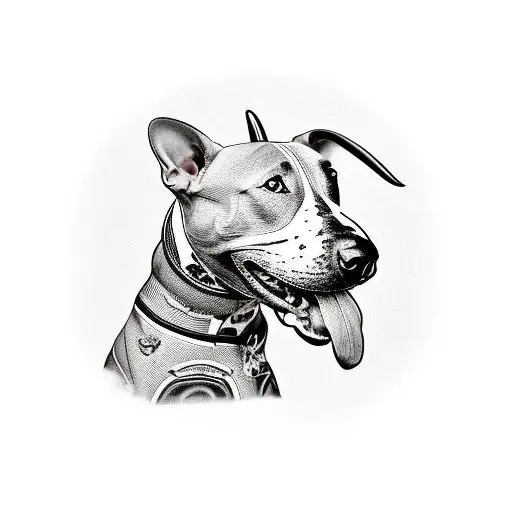 Bull terrier rides a children's bike tattoo design idea
