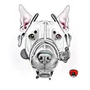 Bull terrier rides a children's bike tattoo design idea