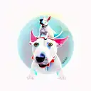 Bull terrier rides a children's bike tattoo design idea