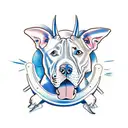 Bull terrier rides a children's bike tattoo design idea