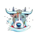 Bull terrier rides a children's bike tattoo design idea
