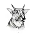 Bull terrier rides a children's bike tattoo design idea