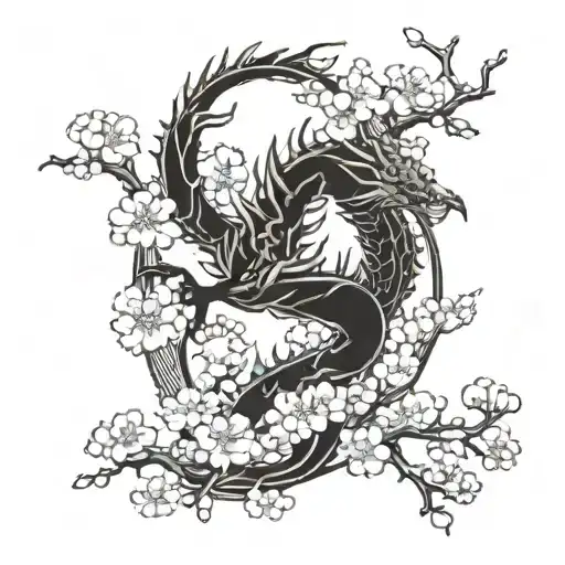 Wild plum blossom transforming into a fierce dragon tattoo design idea