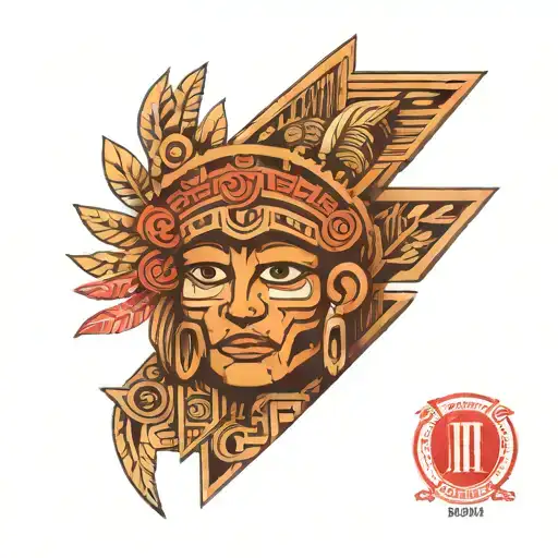 An intricate Aztec-inspired sleeve tattoo incorporating symbols of the Chichimeca Nation, with a central image representing family and foster care tattoo design idea