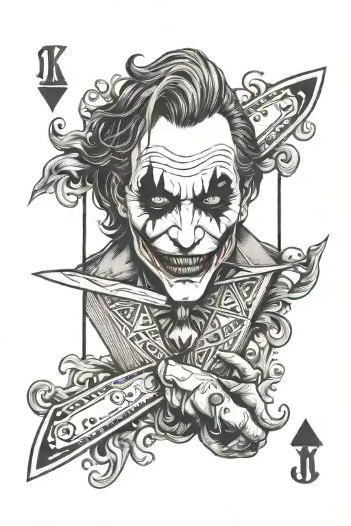 joker playing card featuring butcher knife tattoo design idea