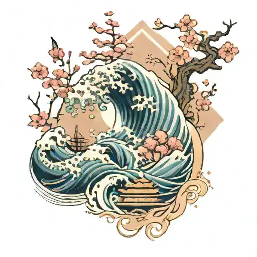 If you're looking to modify the existing tattoo by adding Japanese waves, a Japanese fan, cherry blossoms, and Japanese  tattoo design idea