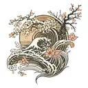 If you're looking to modify the existing tattoo by adding Japanese waves, a Japanese fan, cherry blossoms, and Japanese  tattoo design idea