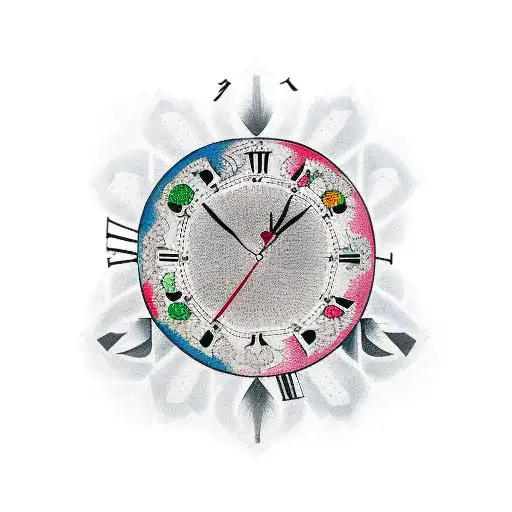 Japanese "Broken Clock With No Hands" Tattoo Idea BlackInk AI