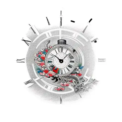 Japanese "Broken Clock With No Hands" Tattoo Idea BlackInk AI