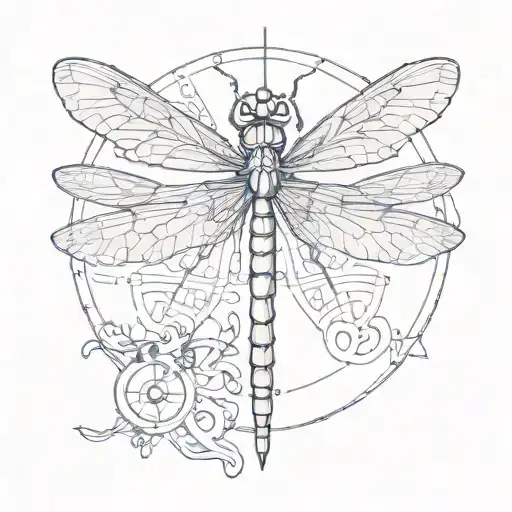 sketch minimal style dragonfly on top of vegvisir Rune design tattoo design idea