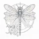 sketch minimal style dragonfly on top of vegvisir Rune design tattoo design idea