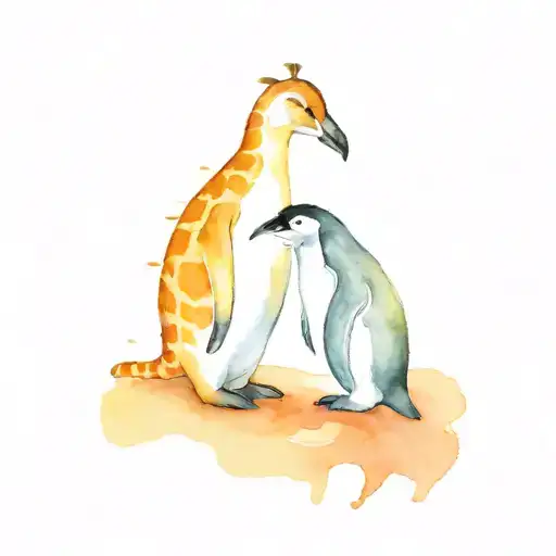 penguin and giraffe tattoo design idea